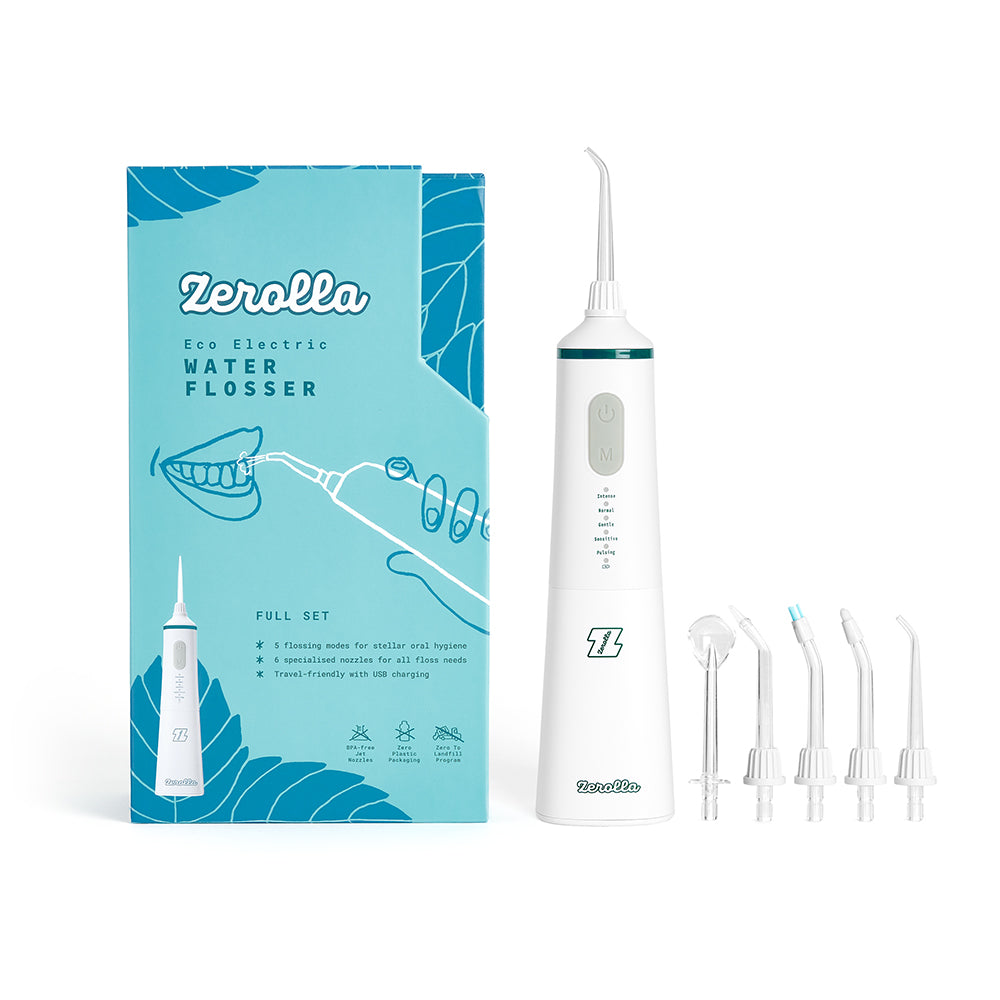Portable electric water flosser with high-pressure jets and multiple nozzles for deep cleaning