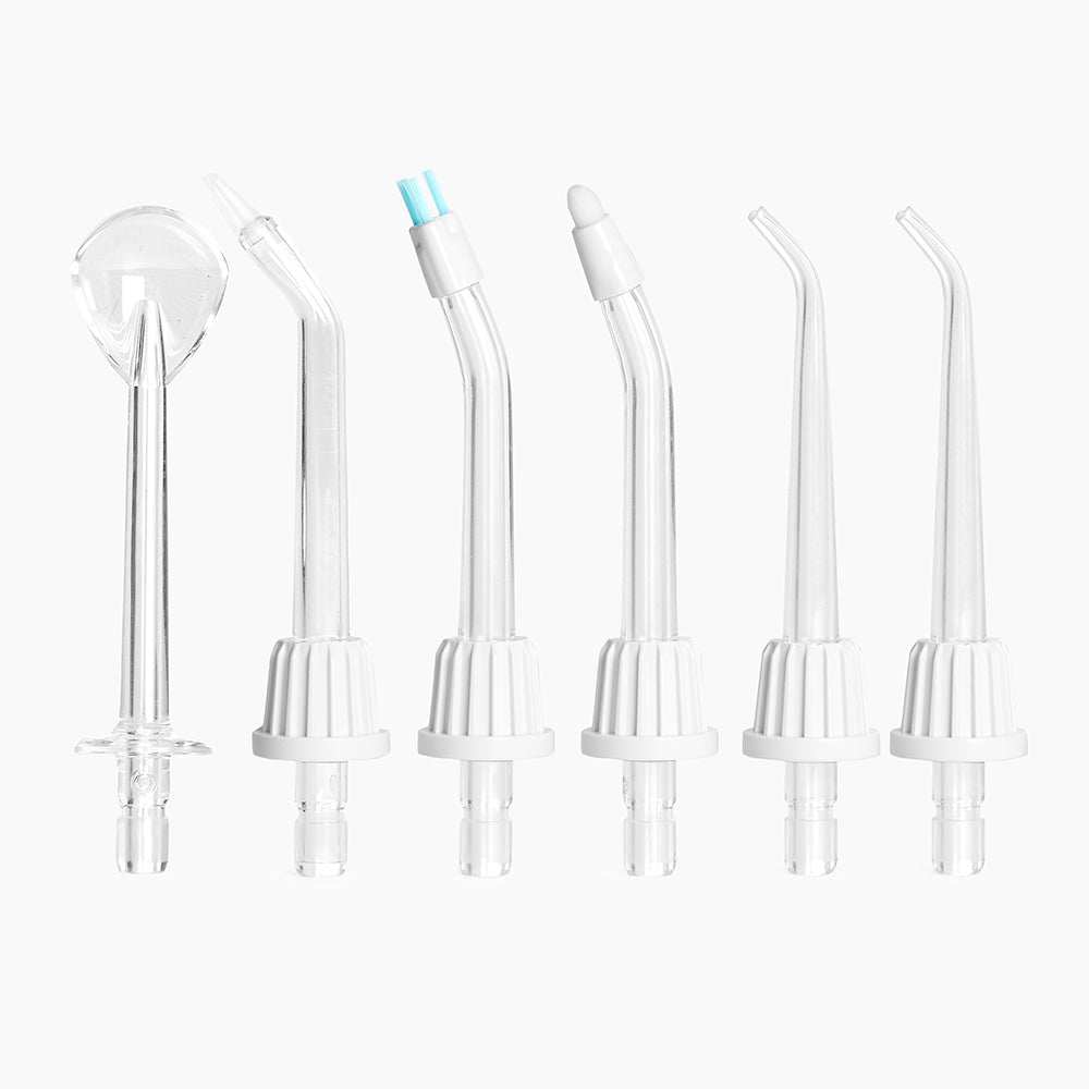 Eco electric water flosser with high-pressure jets and 6 nozzles for effective plaque removal and gum health