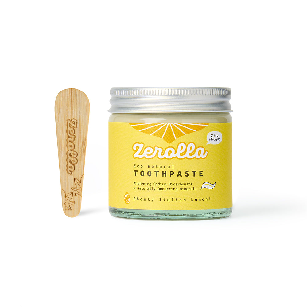 Eco Natural Toothpaste with whitening Sodium Bicarbonate and organic oils in zero-waste packaging