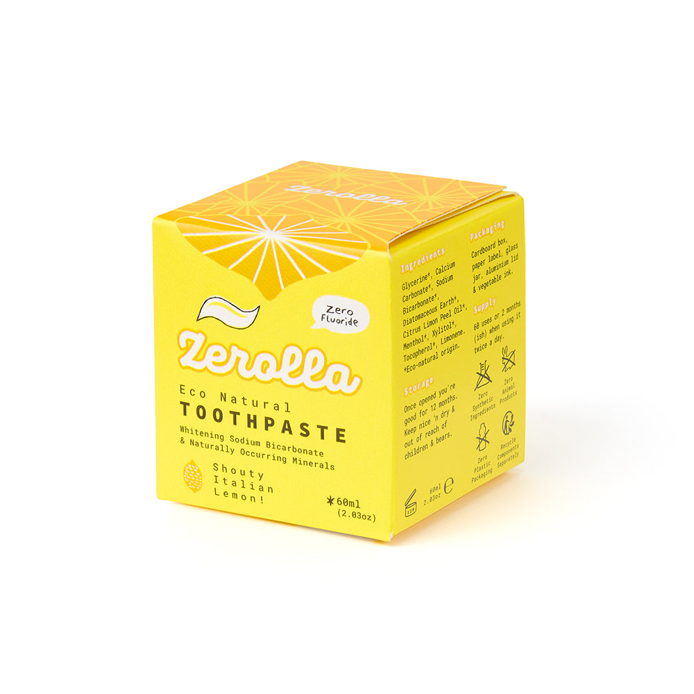 Eco natural toothpaste with whitening Sodium Bicarbonate and organic essential oils in zero-waste packaging