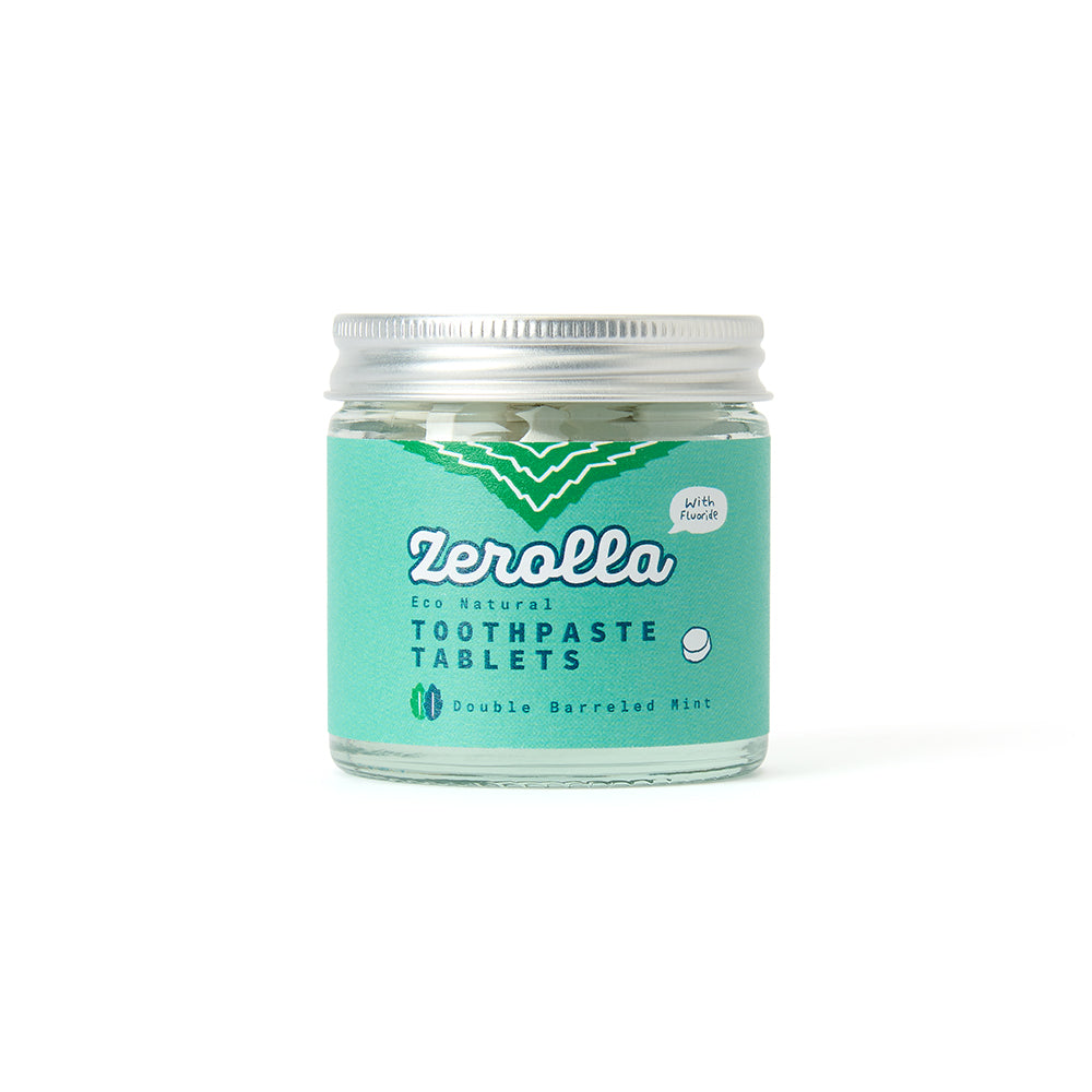 Eco-friendly toothpaste tablets with whitening and plaque removal, zero-waste packaging